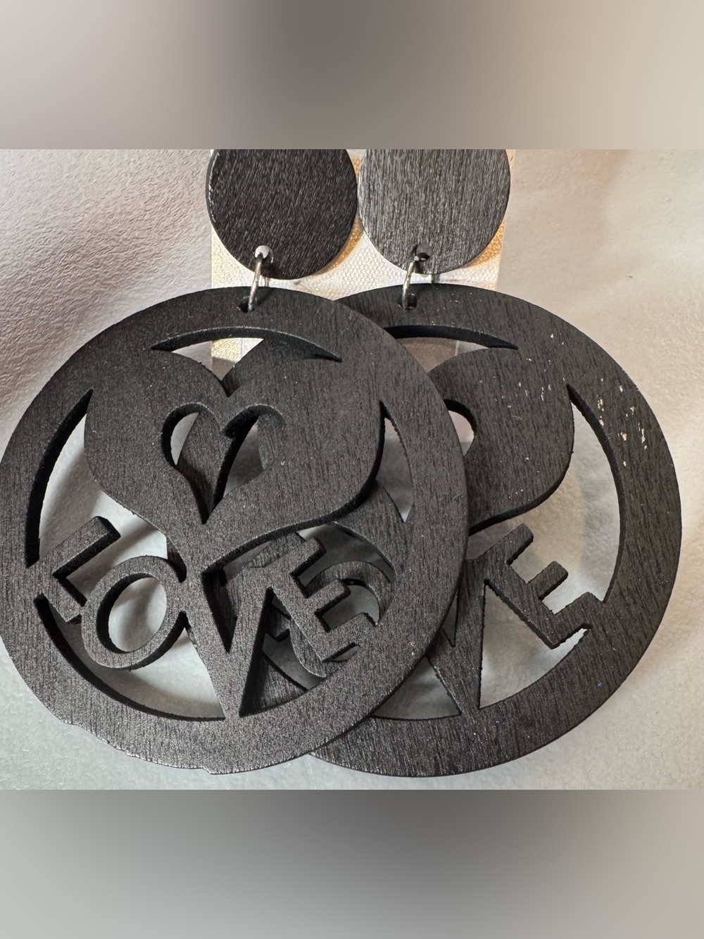 Black LOVE Cutout Wooden Statement Earrings hearts romance love Valentine’s Day